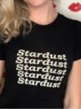 Reformation Black Tee with White 'Stardust' Script